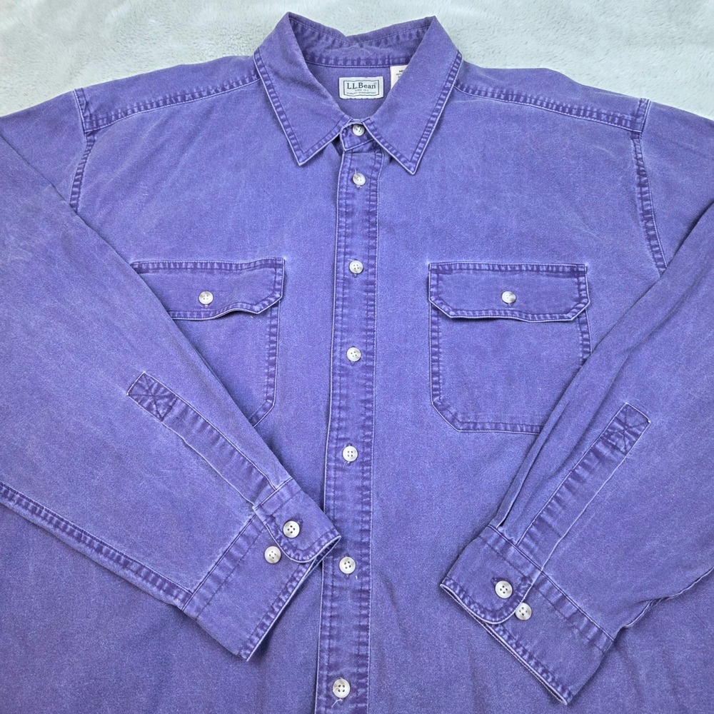 L.L. Bean Button Down Shirt Mens XL Regular Long Sleeve Cotton Pockets Purple 79